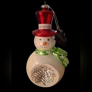 Robert Stanley Snowman Ornament with Red Hat and Green Scarf